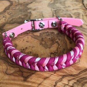 Small Dog Collar ~ Adjustable 11.5" to 14" Pink Paracord ~ Handmade Pretty ~ New